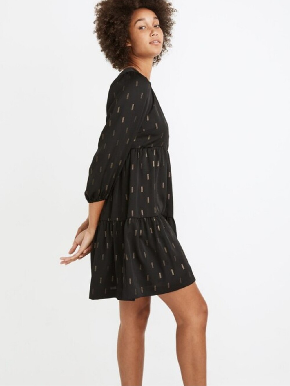 Madewell Black Tiered Long-Sleeve Faux Wrap Mini Dress Size XS